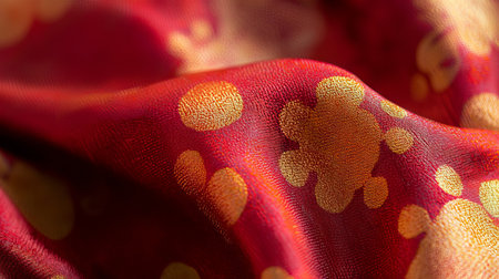 Luxurious Red and Gold Fabric with Intricate Patterns. Concept of Chinese New Year, Cultural Celebration, Textile Art, Oriental Elegance.の写真素材