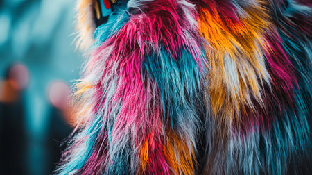 Close-Up of Vibrant Lion Dance Fur in Diverse Colors During Chinese New Year Celebrations. Concept of Cultural Festivities, Traditional Performance, Celebration, and Colorful Heritage.の写真素材