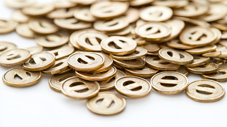 Close-Up of Golden Coins Celebrating Chinese New Year Symbolizing Prosperity and Good Fortune.