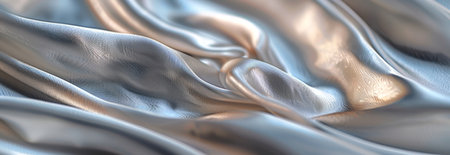 Silky Silver Satin Fabric with Luxurious Texture in Soft Lighting. Concept of Elegance, Smoothness, Luxury, and Fashion Materials. Background, Banner. Copy space.の写真素材