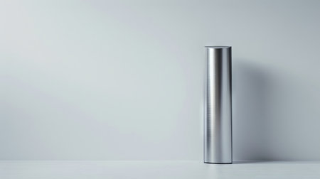 Sleek Modern Silver Air Ionizer on Minimalist White Background Reflecting Concept of Clean Air, Contemporary Design, and Home Comfort. Copy space.の写真素材