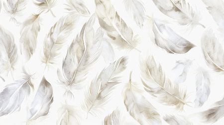 Elegant feather pattern on a light background perfect for textiles and wall art. Abstract backdrop. Watercolor illustration.の写真素材