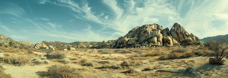 Rocky Desert Landscape with Towering Sandstone Formations Under a Dramatic Sky. Concept of Adventure...