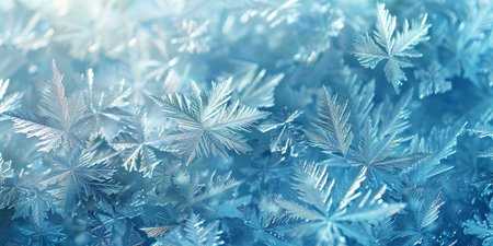 Frozen Ice Crystals Close-up Creating a Magical Winter Wonderland Theme. Concept of Cool Snowflakes,...