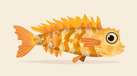 Whimsical Cartoon Illustration of a Cute Fish Character with Vibrant Orange and Yellow Fins. Isolated on light background.の写真素材