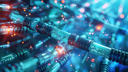 Glowing internet wires in futuristic setting highlighting minimalistic technology concepts. Background.の写真素材