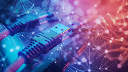 Minimalistic image of interconnected internet wires and smooth digital network. concept of connectivity, technology, communication.の写真素材
