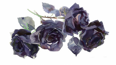 Elegant Black Roses in Watercolor Style with Delicate Leaves Concept of Dark Beauty, Nature's Elegance, Artistic Floral Arrangement, elegance, mystery, gothic style, dark romance, love, loss.の写真素材