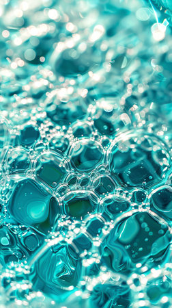 Close-Up of Turquoise Soap Bubbles Creating a Shimmering and Textured Surface - Concept of...