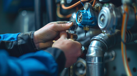 Technician Skillfully Adjusting Machinery in Workshop: Concept of Technical Precision, Skilled...