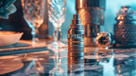 Close-Up of a Modern Vape Device on a Marble Countertop with Stylish Background Elements. Concept of...