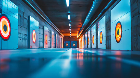 Empty Shooting Range with Multiple Targets Posed in a Row. Concept of Precision, Practice, and...
