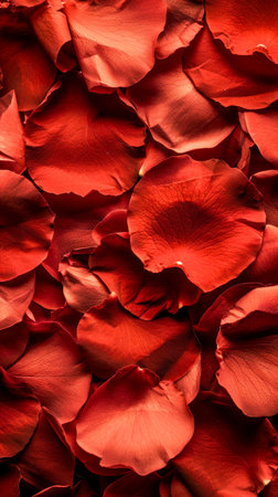 Vibrant Red Rose Petals Background. Concept of Love, Passion, Romantic Atmosphere, Valentine's Day...