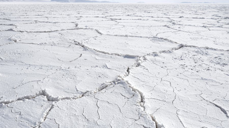 Vast Salt Flats in the Desert with Ground Cracked Under Blue Sky. Concept of Natural Landscape,...