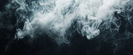 Mesmerizing Abstract Smoke Swirling and Curling Against Dark Background. Concept of ethereal beauty, visual art, and mystery. Black and white. Banner. Texture.の写真素材