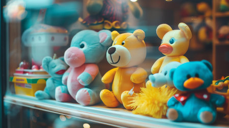 Colorful Children's Toys Displayed in Store Window. Concept of Childhood Joy, Imagination, Playtime...