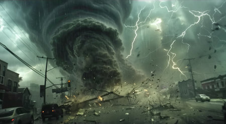 Massive Tornado Devastates City Center, Causing Widespread Destruction, Chaos, and Burning Debris in...