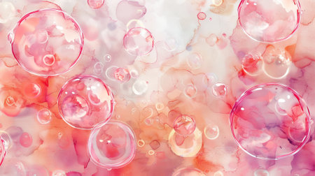 Abstract Pink Watercolor with Floating Bubbles and Fluid Texture. Concept of Serenity, Artistic...