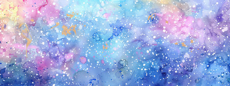 Watercolor Illustration of an Abstract Starry Night with Vibrant Colors and Cosmic Patterns, Perfect for Dreamy and Mystical Themes. Background. Banner.の写真素材
