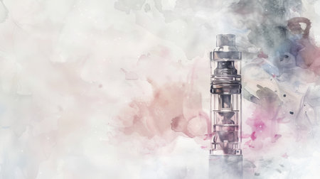 Watercolor Illustration of a Vape Device with Metallic Details and Abstract Background. Concept of...