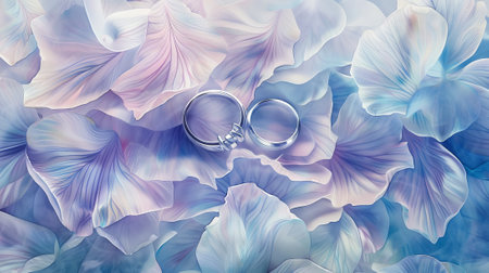 Elegant Watercolor Illustration of Wedding Rings on Delicate Petals. Concept of Love, Commitment,...