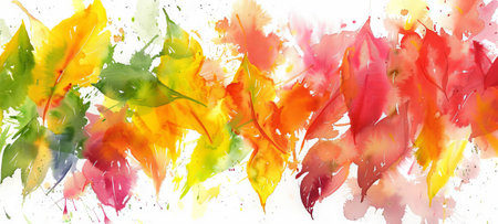 Abstract Watercolor Painting of Colorful Autumn Leaves on a White Background. Concept of Fall...
