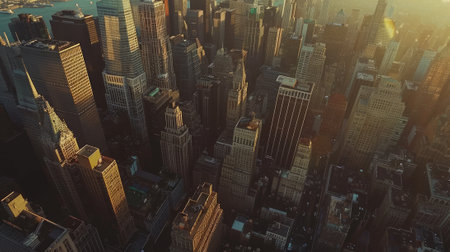 Aerial View of a Large Metropolitan City at Sunset. Concept of Urban Landscape, Skyscrapers, Cityscape, Urbanization.の写真素材