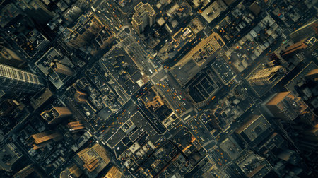 Aerial view of a large metropolitan city at sunset. Concept of urban landscape, cityscape...