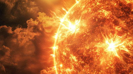 Glowing molten star emitting intense light. Concept of solar energy, celestial body, space,...