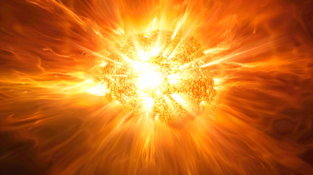 Glowing molten star emitting intense light. Concept of solar energy, celestial body, space, astronomy phenomenon.の写真素材