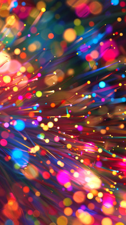 Abstract colorful bokeh light burst with vibrant particles. Concept of celebration, festive, illumination, vibrant display. Festive background. Copy space. Vertical.の写真素材