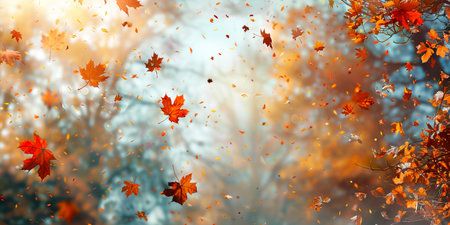 Autumn landscape with vibrant falling leaves and colorful foliage. Concept of fall season, nature...