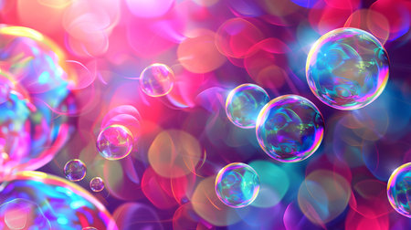 Colorful soap bubbles floating with a blurred multicolored background. Concept of playfulness,...