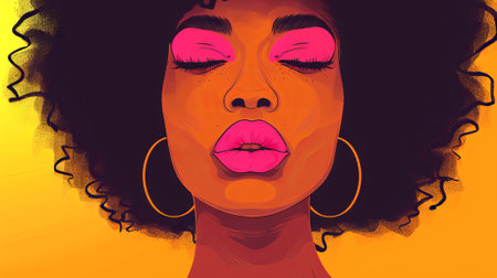Vibrant digital illustration of African American woman's lips and partial face. Concept of digital art, portrait, expressive colors, modern illustration.の写真素材