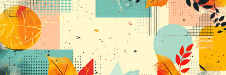 Abstract contemporary art with geometric shapes and autumn leaves. Concept of modern design, fall...