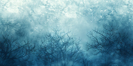 Winter-themed abstract background with bare tree branches and a frosty, icy texture. Concept of...