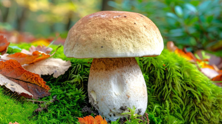 Close-up of a wild mushroom in a forest. Concept of fungi, nature, forest ecosystem, biodiversity.