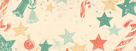 Digital art of Christmas candy canes and stars on a teal background. Concept of holiday season,...