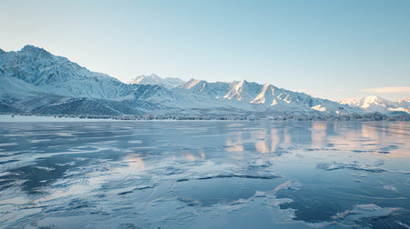 Snowy mountain landscape reflected in calm lake, Concept of nature, serenity, wilderness...