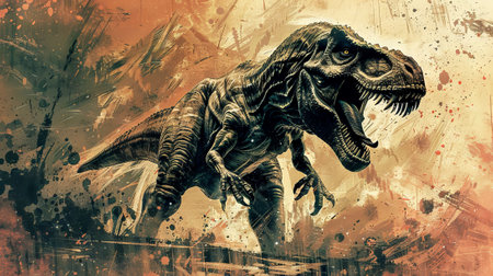 Digital illustration of a dinosaur on a textured background. Concept of prehistoric animal, paleontology, artistic expression.のeditorial素材