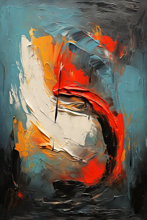 Energetic abstract swirl in bold colors. Concept of intensity, movement, expression. Oil painting....