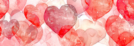 Watercolor hearts on an aquarelle background. Concept of love, romantic greeting cards, Valentine's Day. Greeting card, postcard, banner. Abstract wallpaper.の写真素材