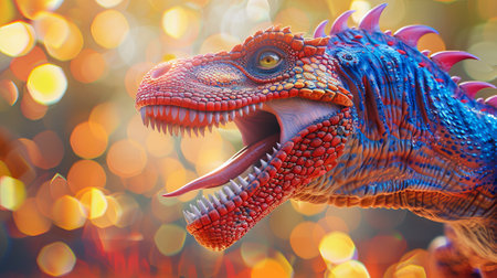 Vibrant detailed digital dinosaur with bokeh background. Concept of prehistoric reptiles, dinosaur, digital art, wildlife.の写真素材
