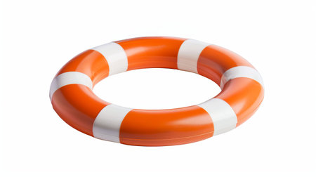 Orange and white lifebuoy ring on a white background. Concept of safety, rescue, boating, and...
