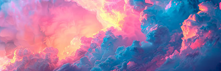 Vibrant sunset sky with colorful clouds. Beautiful natural landscape. Concept of tranquility, nature's beauty, weather phenomena, inspiration. Abstract beautiful sky background.の写真素材