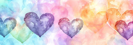 Watercolor art of multicolored hearts on a vibrant background. Concept of love, romance, abstract...