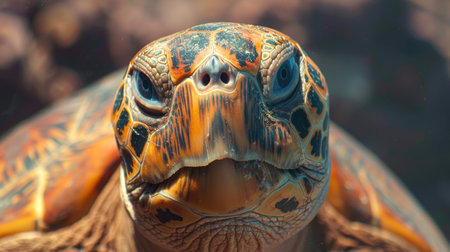 Close-up of a tortoise's face with detailed textures. Land turtle headshot with intricate patterns....
