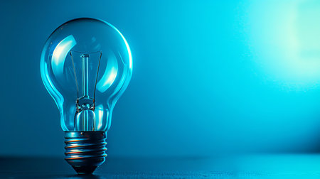 Light bulb on a blue background Concept of innovation, bright ideas, creativity, electrical energy. Copy space.の写真素材
