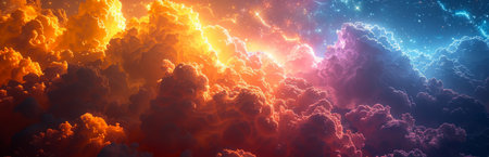 Nebula with contrasting blue and orange clouds in space. Cosmic scene with vibrant interstellar...