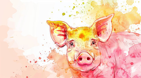 Watercolor art of a colorful pig on an aquarelle background. Vibrant animal illustration. Concept of nature, wildlife painting, artistic design, creative expression.の写真素材